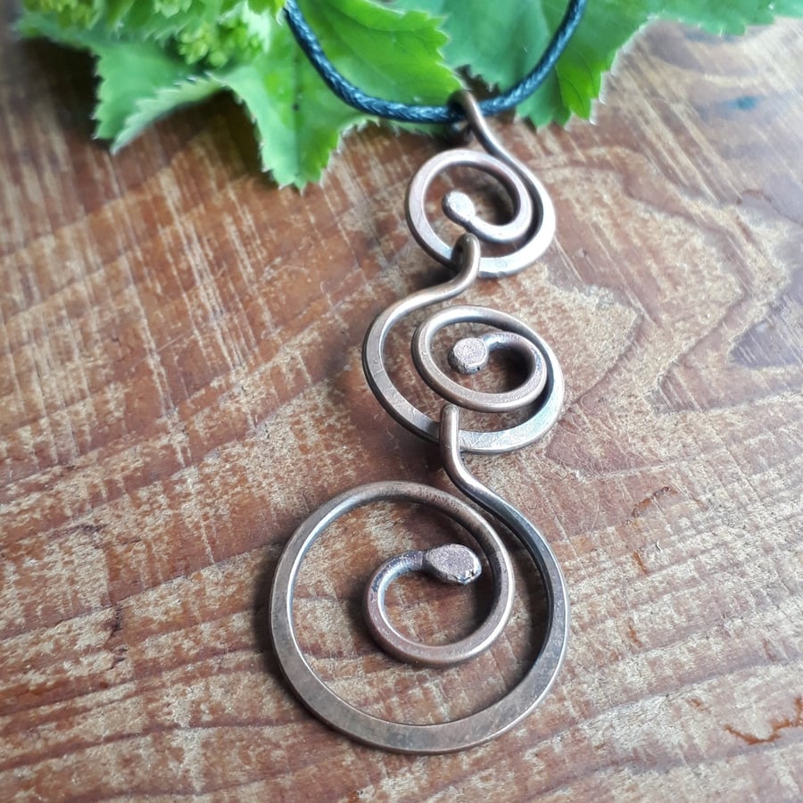 Triple Copper Spiral Pendant, Simple Boho Pendant, Mens and Womens Jewellery