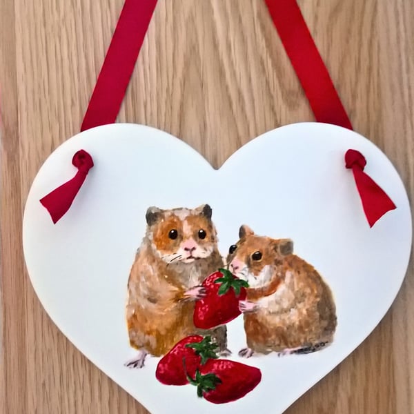 Valentine Heart and hamsters with strawberries painting