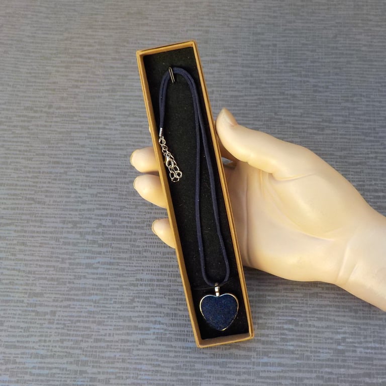 Handmade heart pendant necklace dark blue Harris tweed