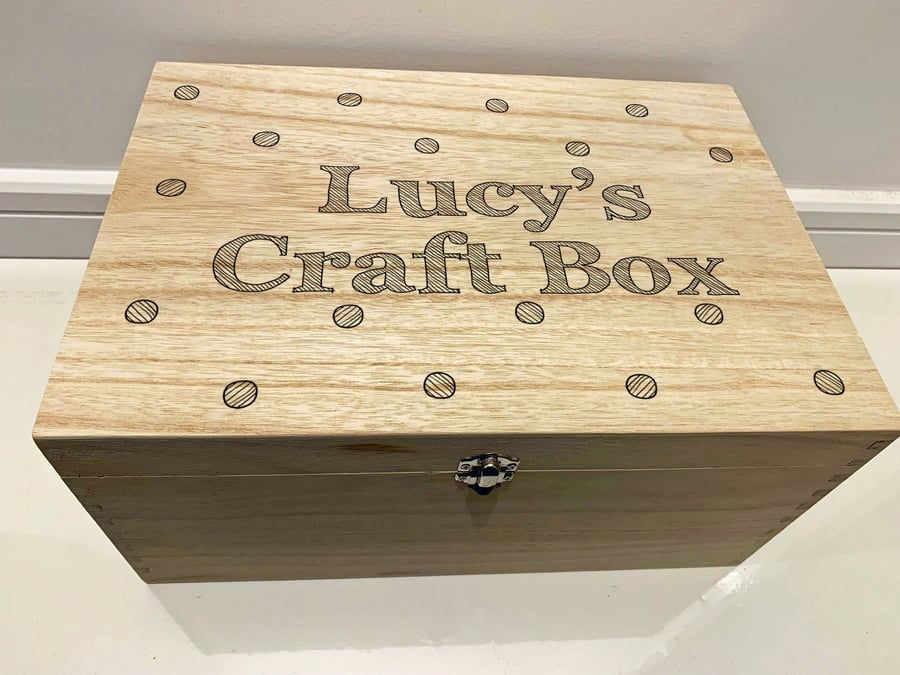Large Personalised Engraved Wooden Craft Sewing Box