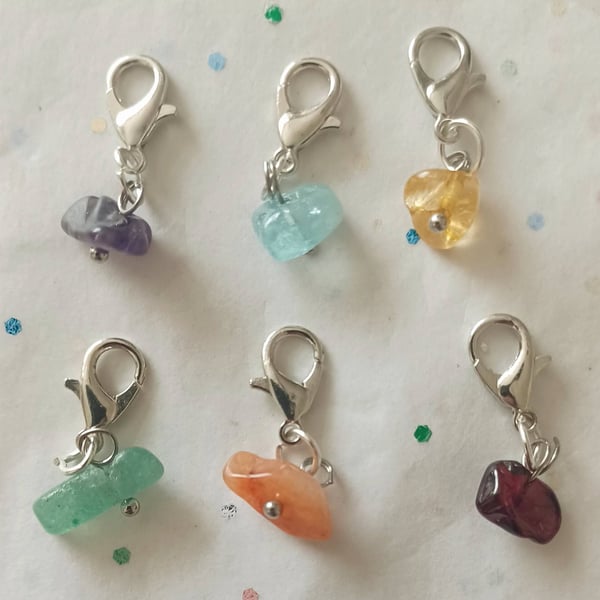 Set of 6 Crystal Gem Chip Zipper Charms