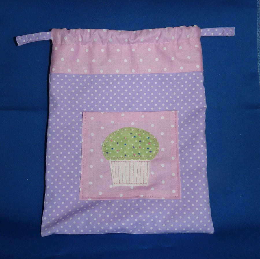 Lilac and Pink Cupcake Drawstring Bag