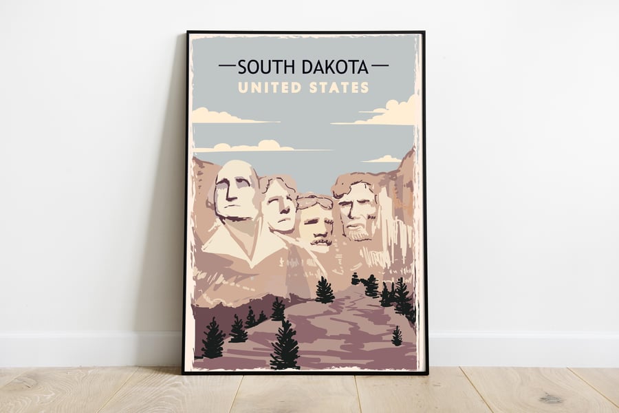 South Dakota retro travel poster, South Dakota travel print, USA travel decor