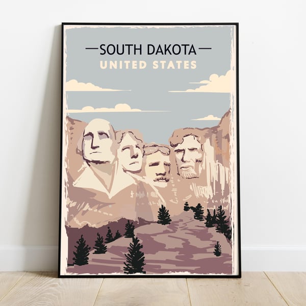 South Dakota retro travel poster, South Dakota travel print, USA travel decor