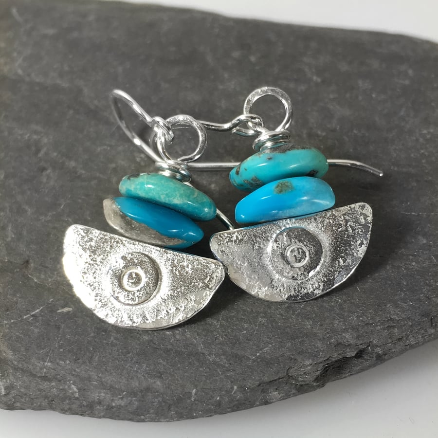  silver and blue turquoise earrings Ulu tribal blade