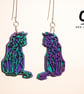 Bright Mismatched Geometric Cat Earrings (Large) Handmade Wood Statement Jewelle - Image 4
