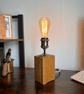 Modern Oak Block Lamp - Handmade Upright Edison Table Light UK