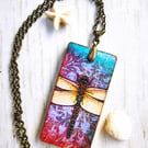 Dragonfly Double Sided Pendant Necklace, Boho Vintage Style