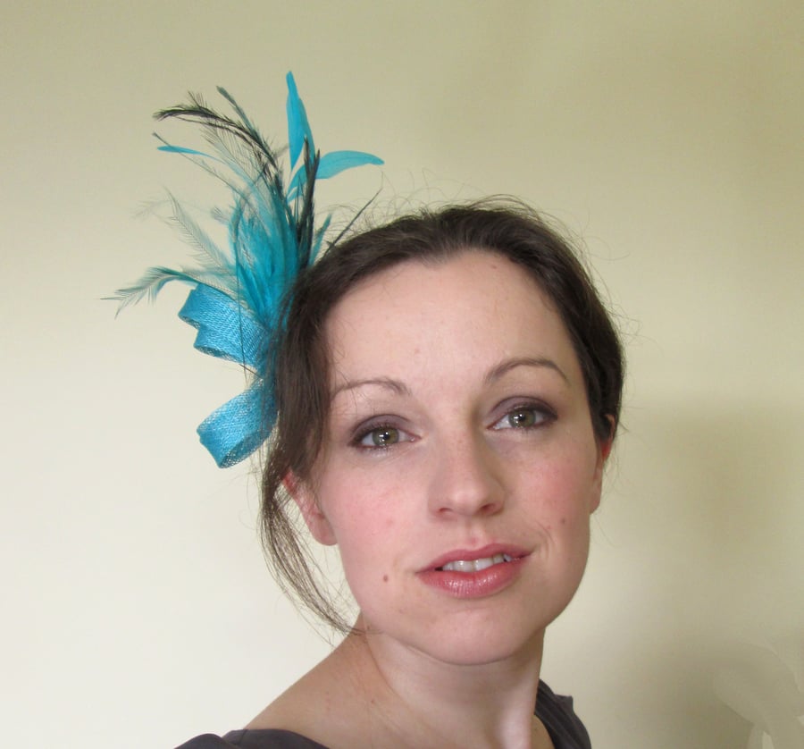 Turquoise Fascinator - Turquoise Hair Clip, Turquoise Hair Accessory, Wedding 