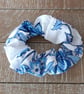 White and blue floral scrunchie 