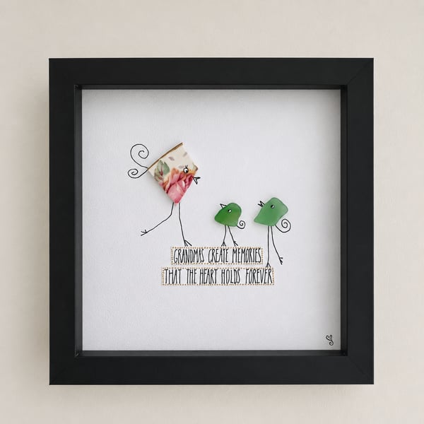 Grandma Sea Glass Art - handmade framed gift