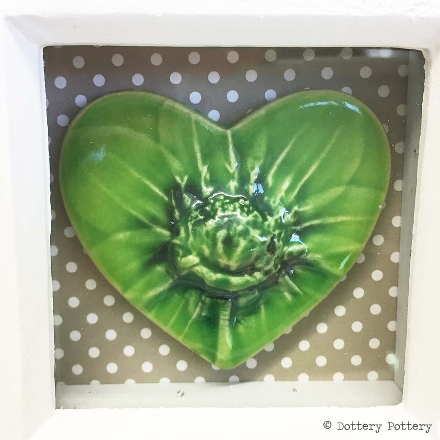 Ceramic heart presented in a box frame Wall hanging Pottery Heart