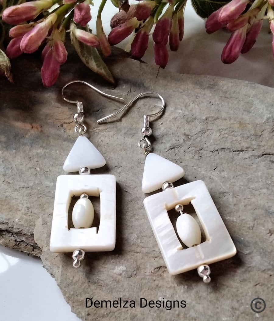 Natural Mother of Pearl Silver Plated Earrings
