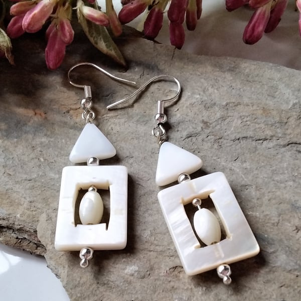 Natural Mother of Pearl Silver Plated Earrings