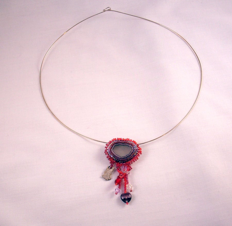 Tangled Heart, Red Sea Glass Pendant