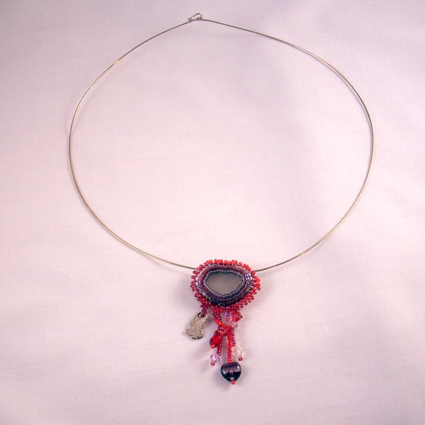 Tangled Heart, Red Sea Glass Pendant