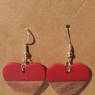 Resin and Walnut Wood Heart Dangle Earrings on Silver Ear Wires 