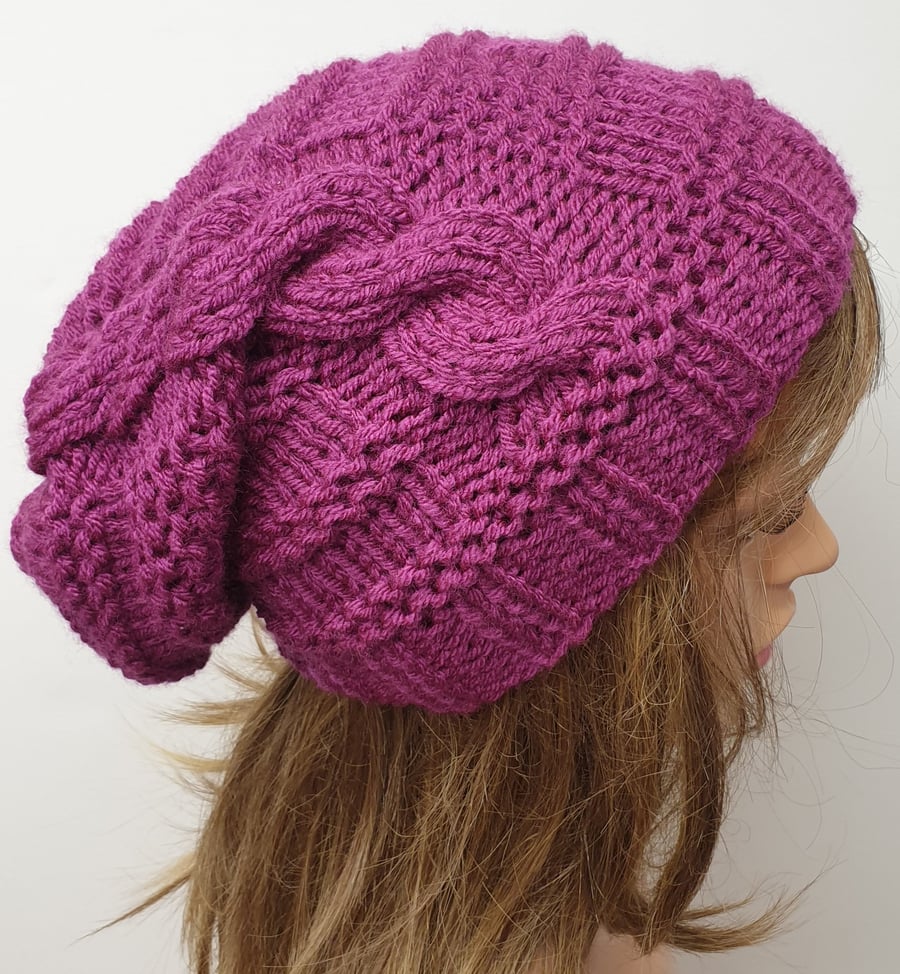 Hand knitted women slouchy hat