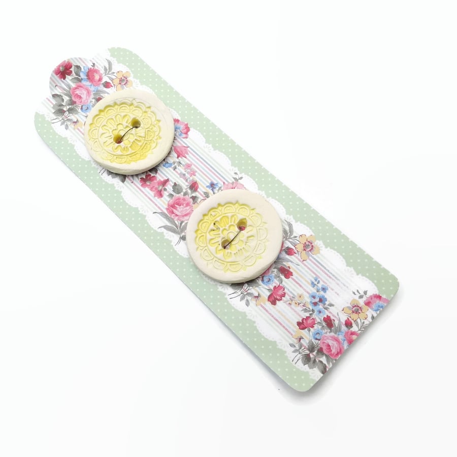 Handcrafted Ceramic Decorative Buttons x2  Yellow Mandala