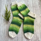 Hand Knitted Green Striped Wool Socks