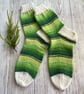 Hand Knitted Green Striped Wool Socks