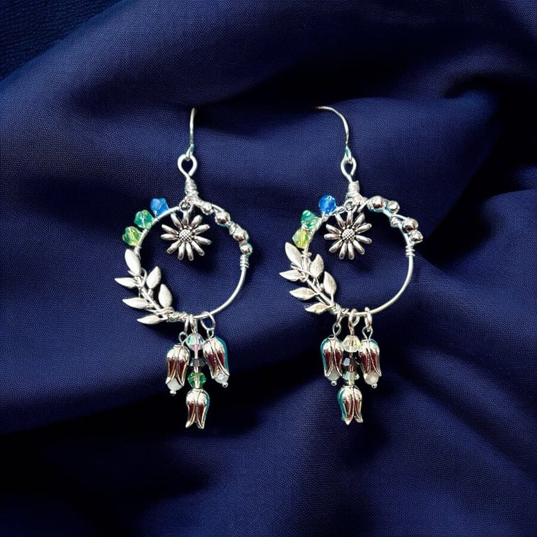 Statement Bluebell Botanical Crystal Earrings - Gift Boxed