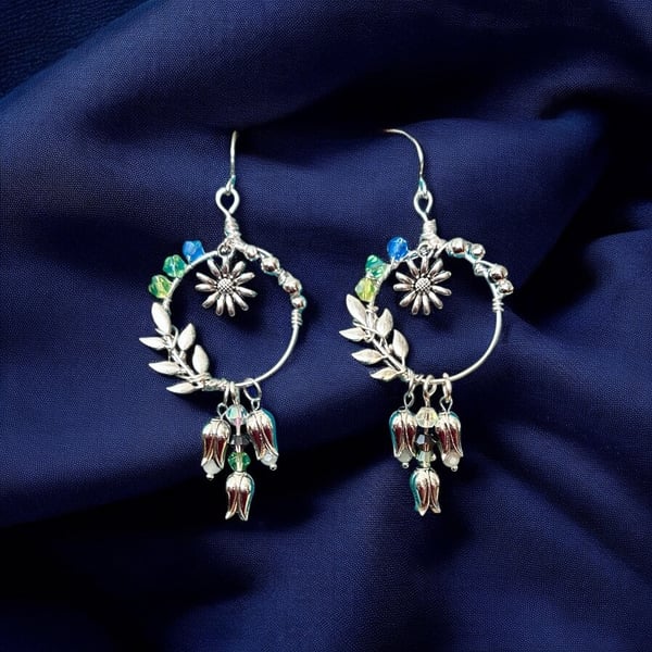 Statement Bluebell Botanical Crystal Earrings - Gift Boxed