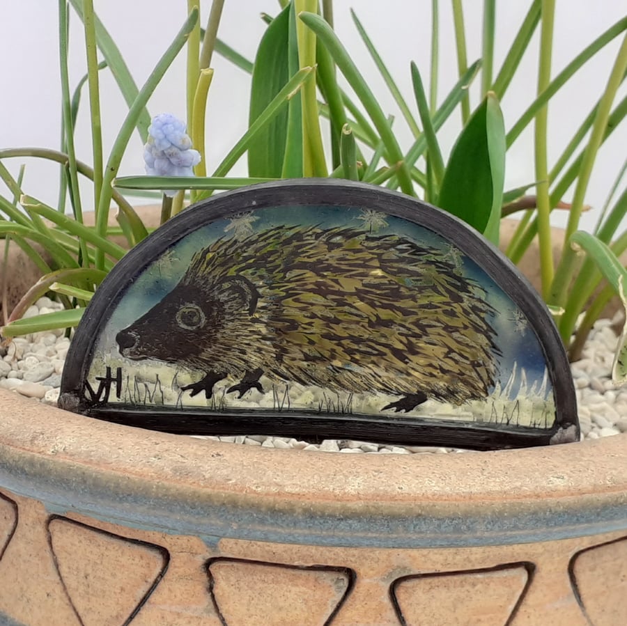 Stained Glass Hedgehog Plant Pot Ornament Charity Donation 