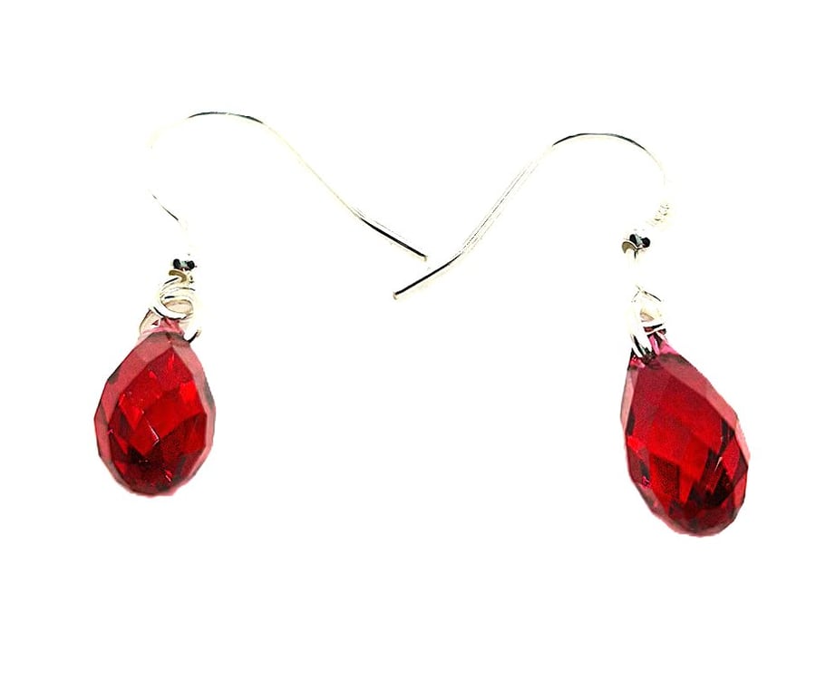 Teardrop shaped earrings using red Swarovski crystals