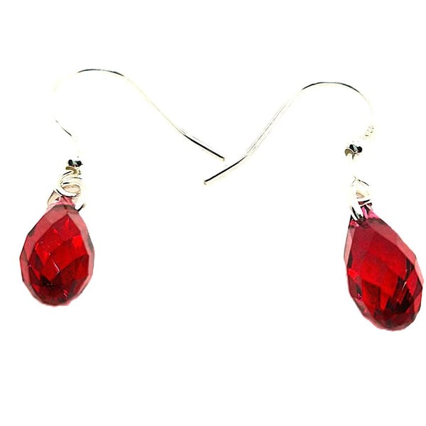 Teardrop shaped earrings using red Swarovski crystals
