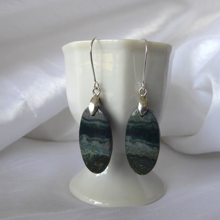 Sterling Silver and Ocean Jasper Earrings