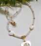 Designer Natural Mother of Pearl & Seed Bead  Necklace Gold Plated - Image 5