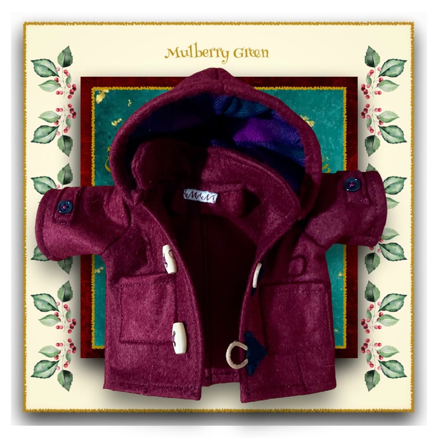 Burgundy Duffle Coat with a Tartan Lined Hood