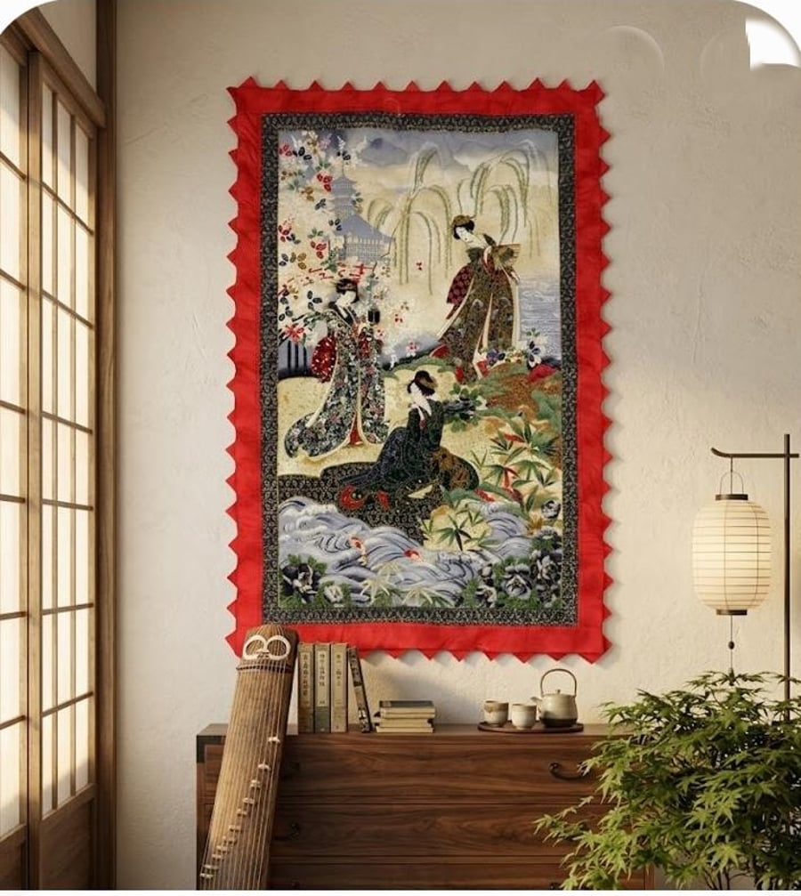 Oriental Beauties  Hand Quilted Wall Hanging Geisha Girls