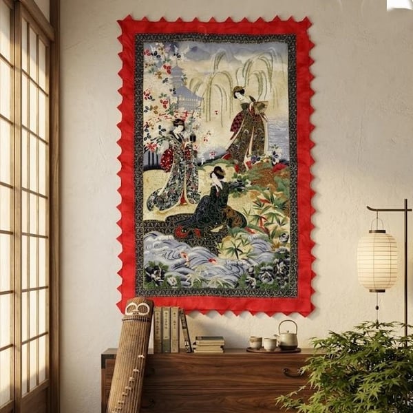 Oriental Beauties  Hand Quilted Wall Hanging Geisha Girls