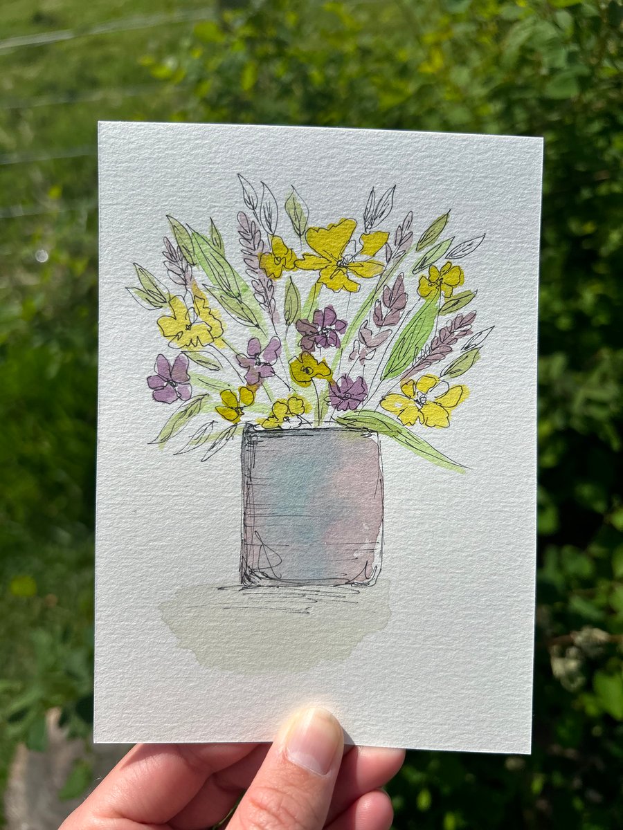 Original watercolour wildflowers in vase 