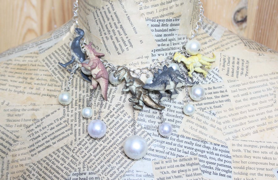 Toy Dinosaur Pearl Bead Statement Necklace