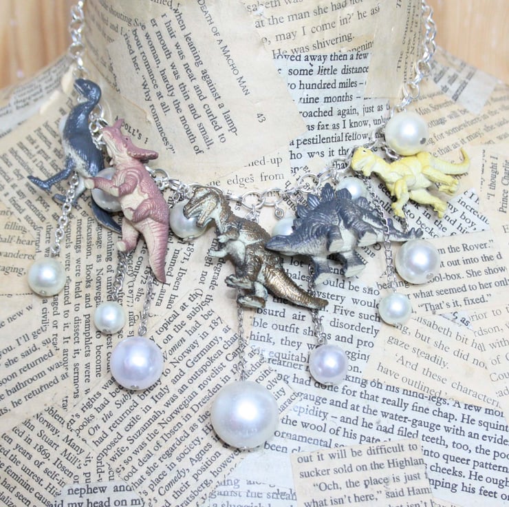 Toy Dinosaur Pearl Bead Statement Necklace Folksy