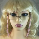 Glasses lanyard chain , crochet leaves with beads (pink)