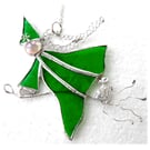 Green Witch on Broomstick Suncatcher Stained Glass 090