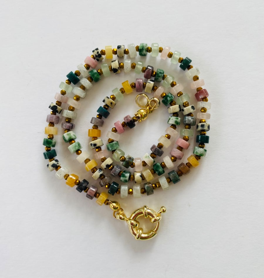 Multi coloured semi precious stone necklace 