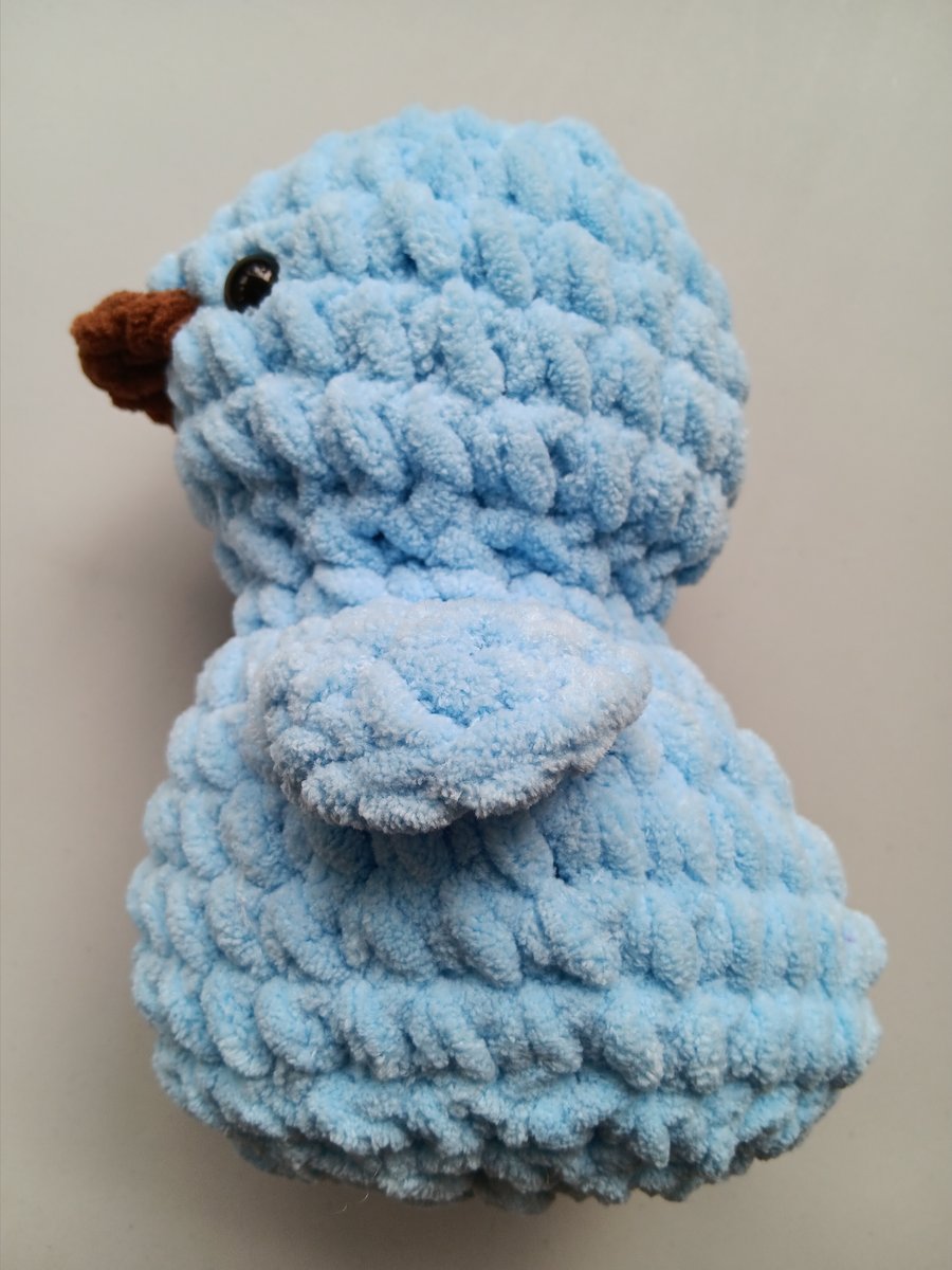 Crochet Plushie Duckling (Light Blue-Brown) - super soft, great gift!