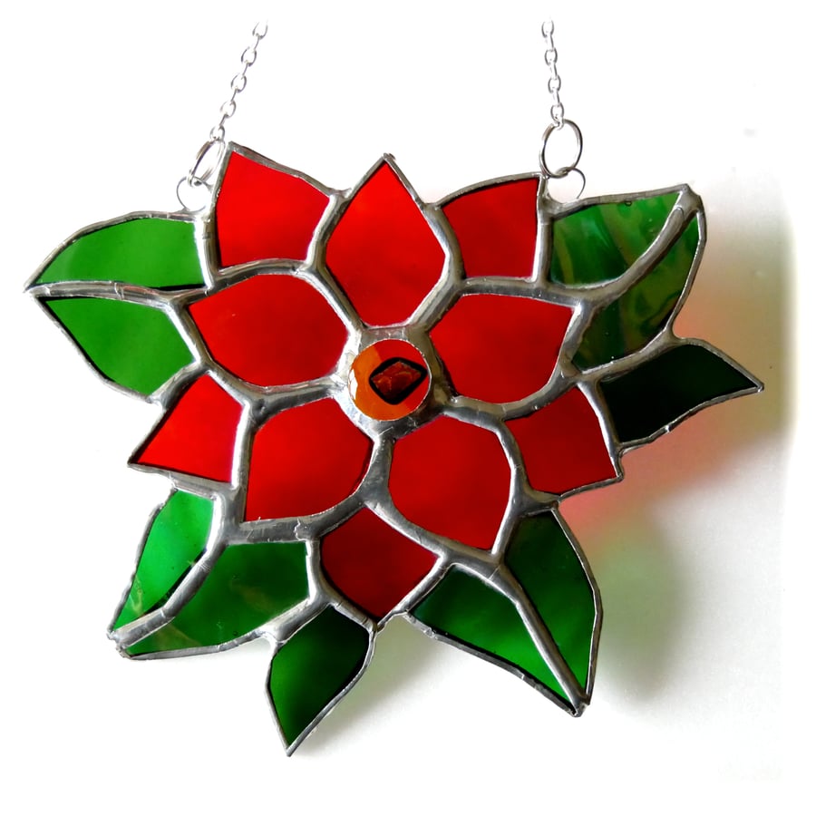  Poinsettia Stained Glass Suncatcher Red Flower Gift