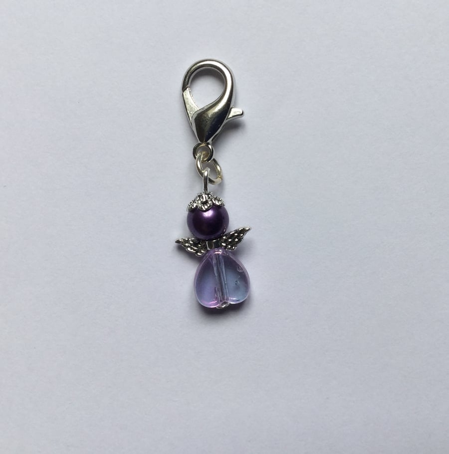 Beaded Angel Bag Charm Zip Pull in Purple