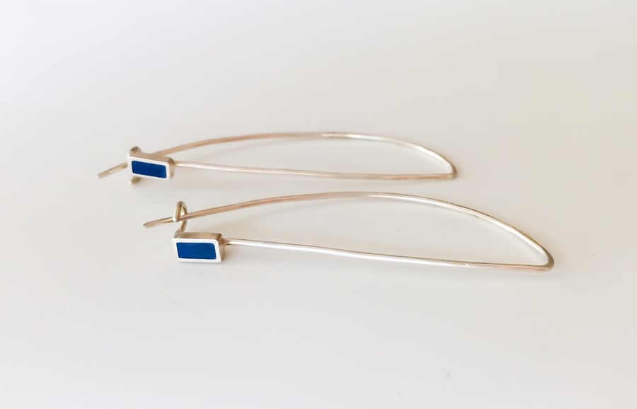 Cobalt Blue Long Wire Earrings, Contemporary, Minimalist Jewellery