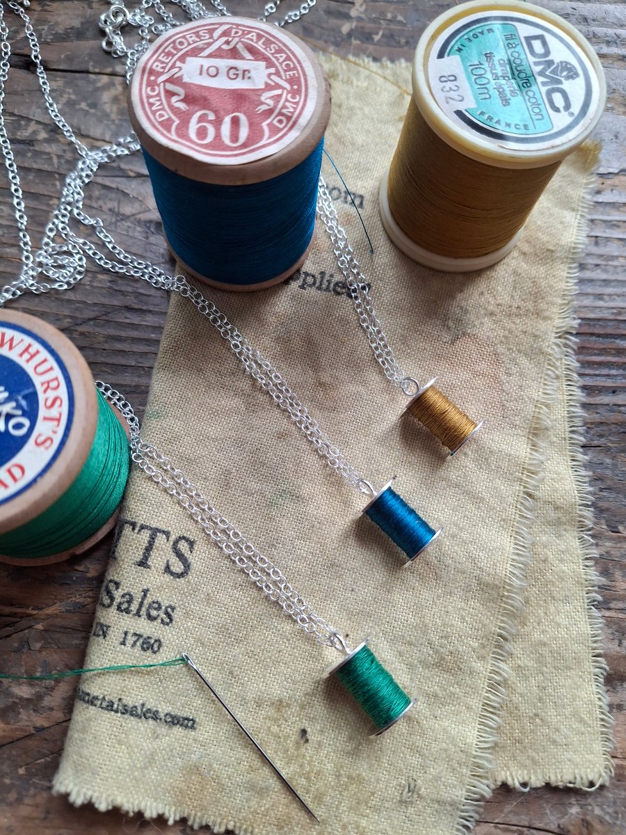 Cotton reel pendant, silver necklace, sewing necklace
