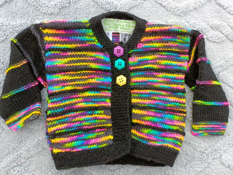 3-6 month, stripey,Hand Knitted Cardigan 