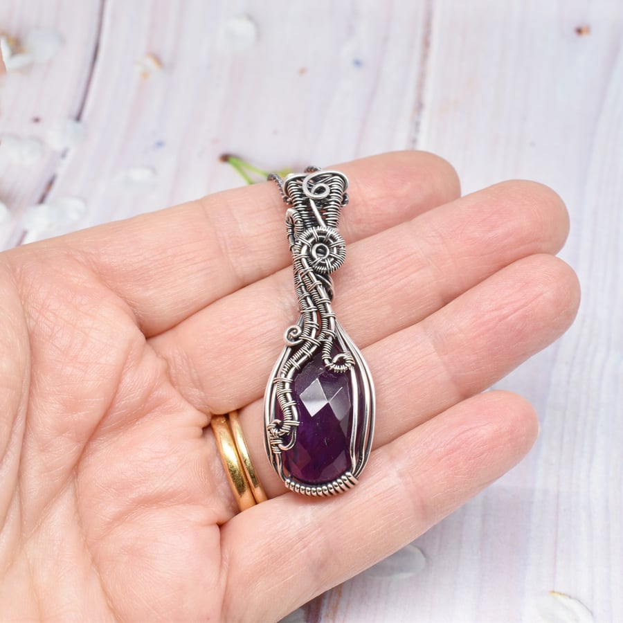 Amethyst and Silver Wire Wrapped Necklace