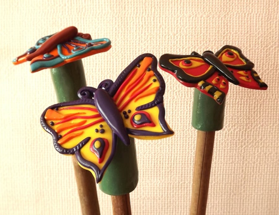 Handmade Butterfly Garden Cane Toppers (set of three)