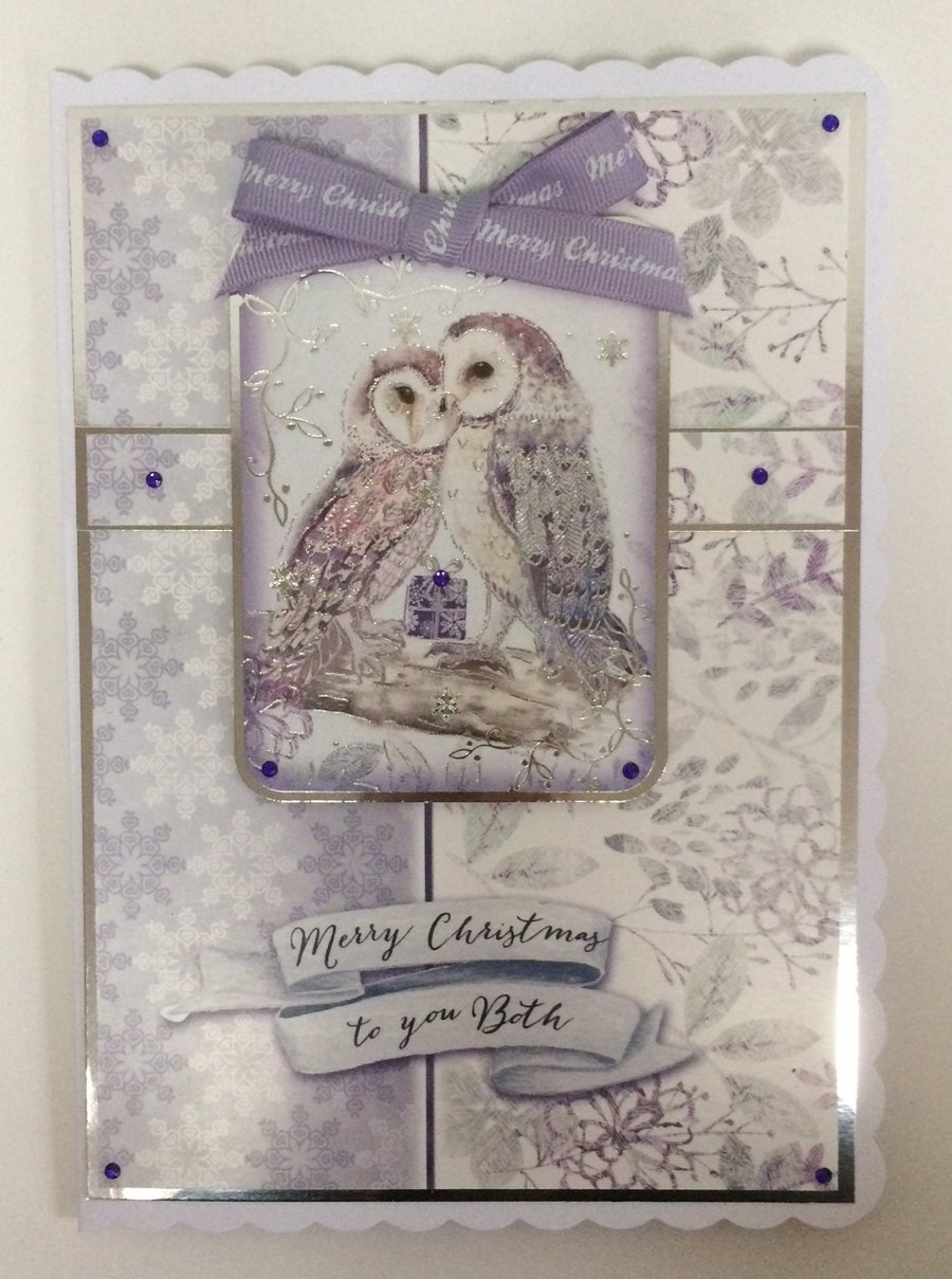 Merry Christmas Card To You Both Cute Owls 3D Luxury Handmade Card